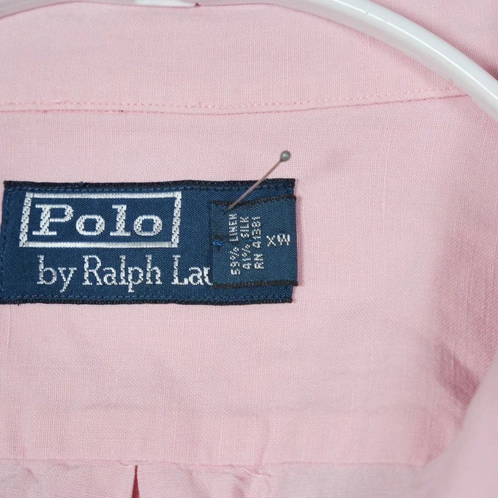 Polo Ralph Lauren Mens 3XB Pink Linen Silk Short Sleeve Camp Button Up Shirt